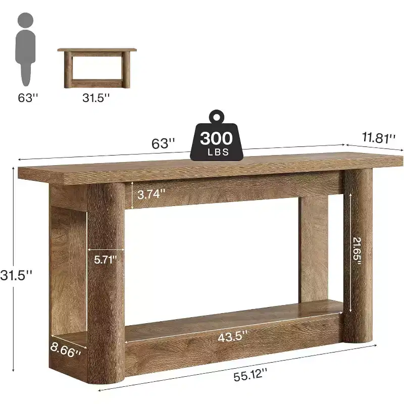 Lantine 63Farmhouse Console Table, Narrow Long Sofa Table Behind The Couch, 2-Tier Storage Entryway Furniture for Living Room