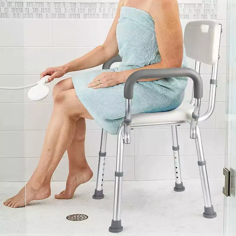 COZONY Shower Chair with Padded Armrests, Adjustable Height Shower Bench 350LB Capacity