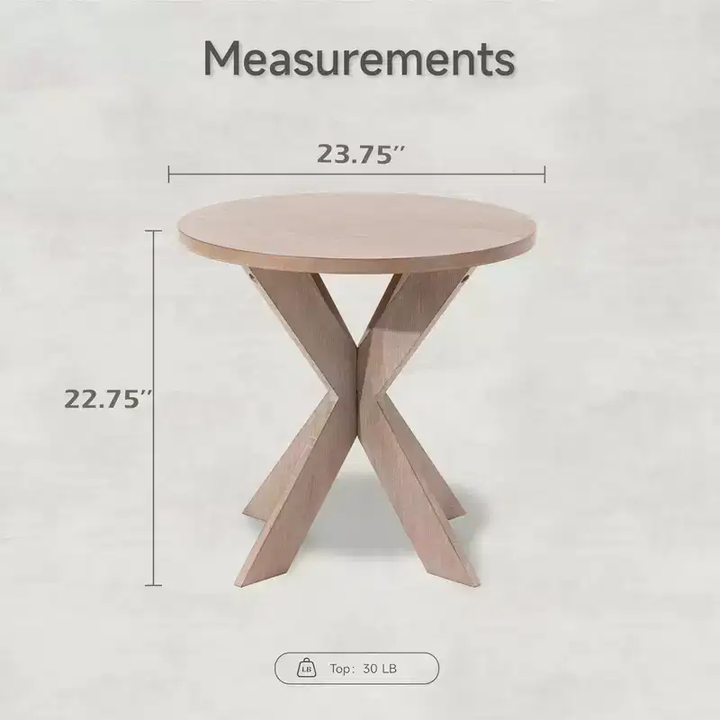 Round Wooden End Table with Cross Legs, Vintage Grey Finish