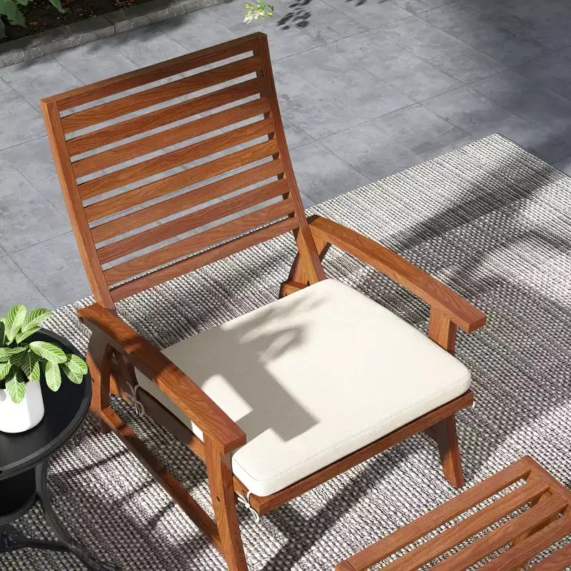 4 Piece Patio Furniture Set, 2 Chairs with Cushions & Ottomans, Slatted Acacia Wood