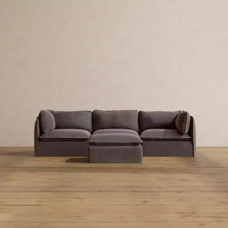 Modular Washable 3-Seater Sofa with Ottoman, Memory Foam Seat & Contour Pillow