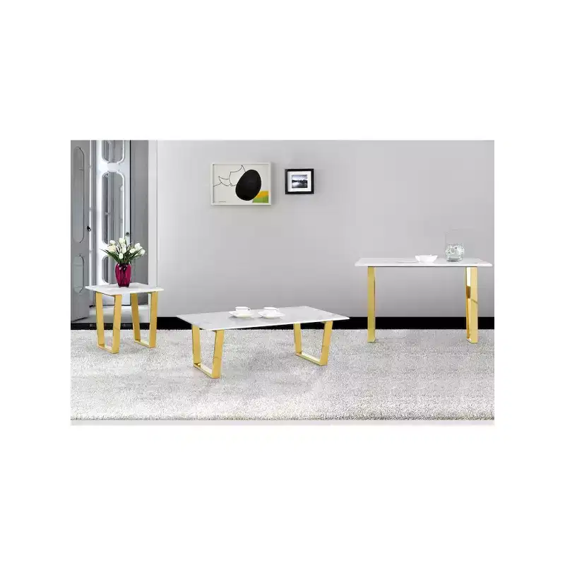 Gold Stainless Steel Coffee Table with Glass Top – 48