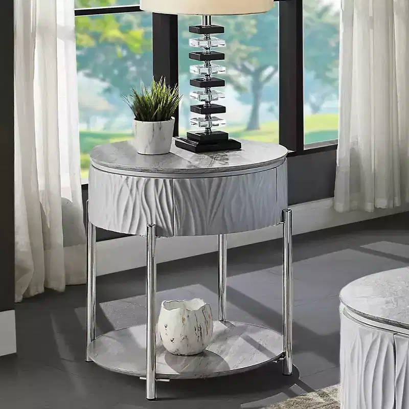 Acme Furniture Yukino Accent Table Gray/Chrome Finish