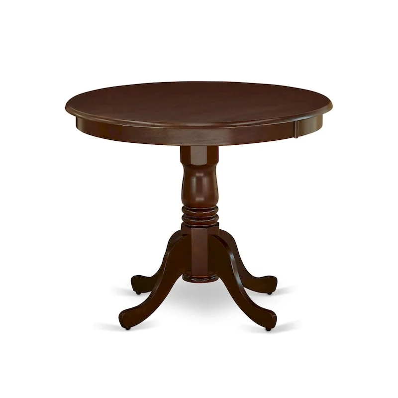 East West Furniture Kitchen Table Set- A Round Dining Room Table and Cream Linen Fabric Parson Chairs, Mahogany (Pieces Options)