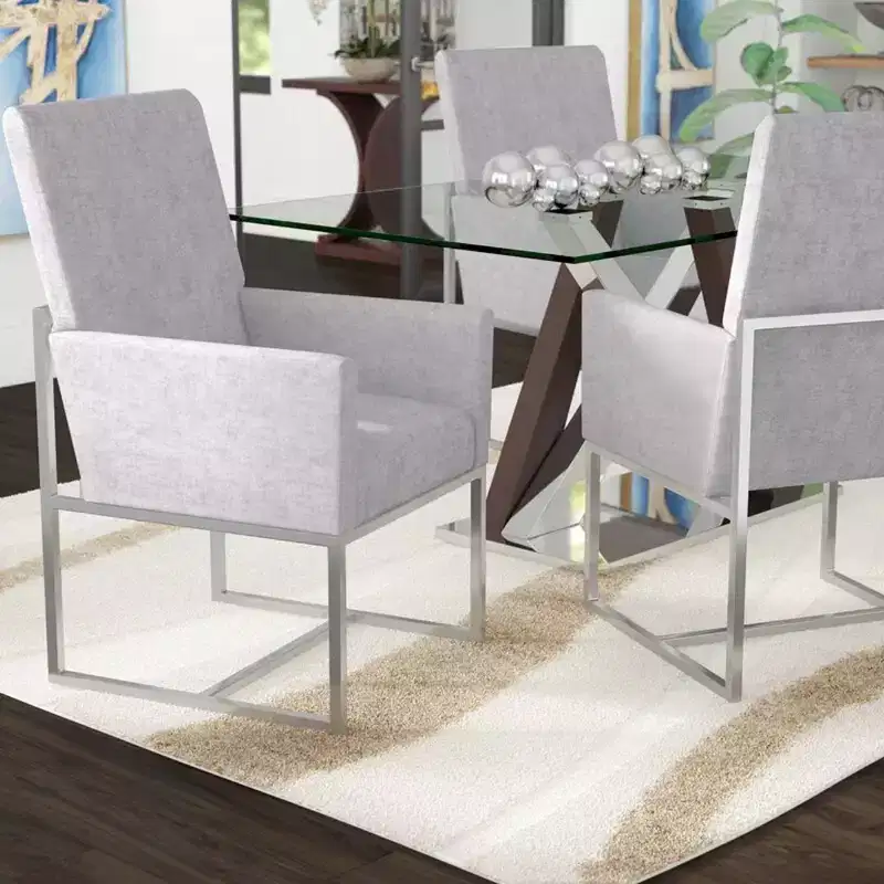 Element Velvet Dining Armchair Gray: High-Back, Stainless Steel Frame - Manhattan Comfort