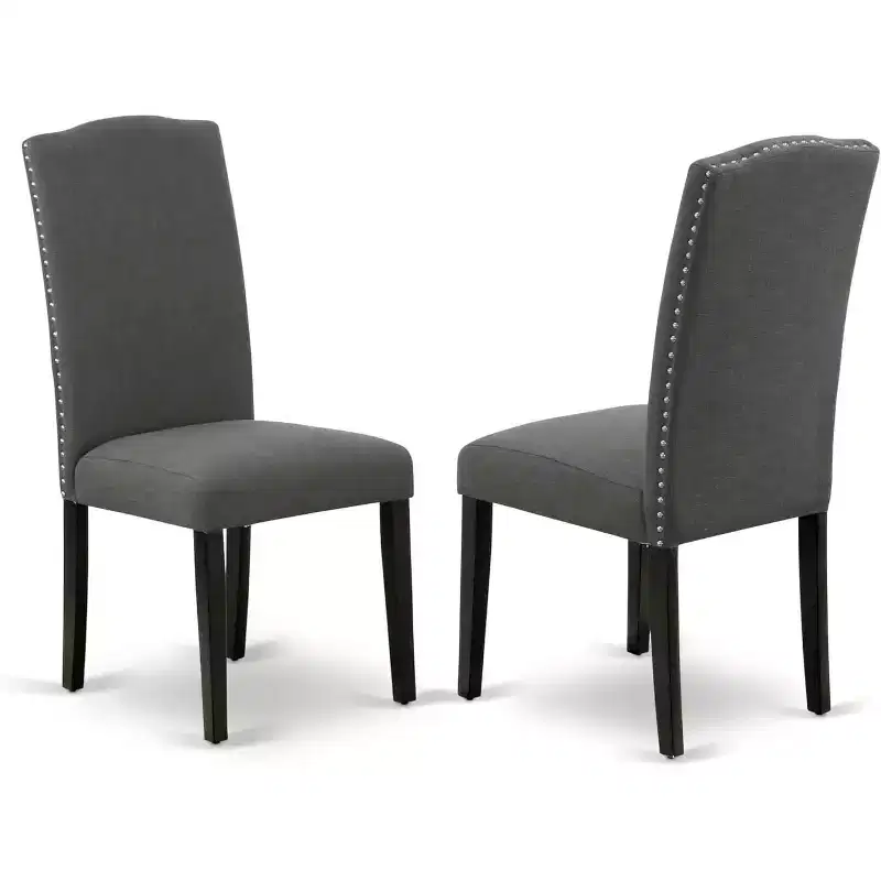 HomeStock Belmont 7Pc Rectangular 60 Inch Dining Table And Six Parson Chair With Black Leg And Linen Fabric Dark Gotham Grey