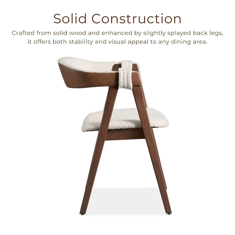 Mid-Century Boucle Wood Dining Chairs (Set of 2)