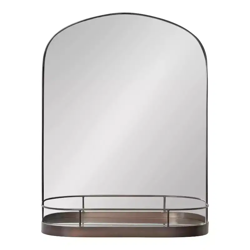 Kate and Laurel Peyson Framed Arch Mirror with Shelf, 18x24, Bronze