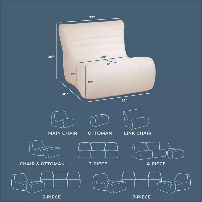 Big Joe Solvana Outdoor Patio Furniture Set, Performance Linen Weather-Resistant Fabric, Link Chair, Sunlit Cream