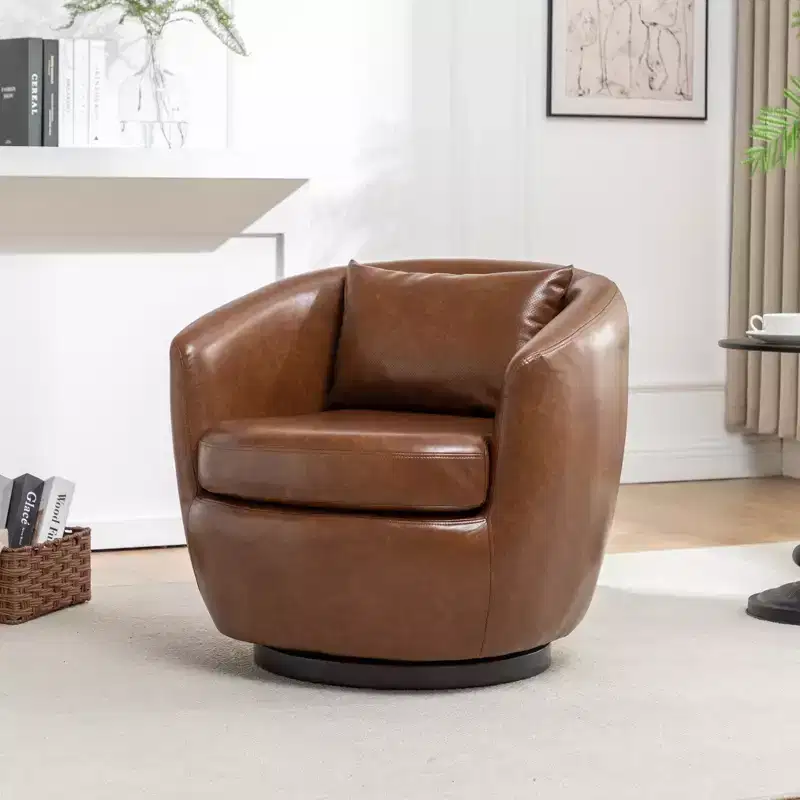 Roundhill Furniture Orenza Modern Faux Leather Swivel Barrel Accent Club Chair