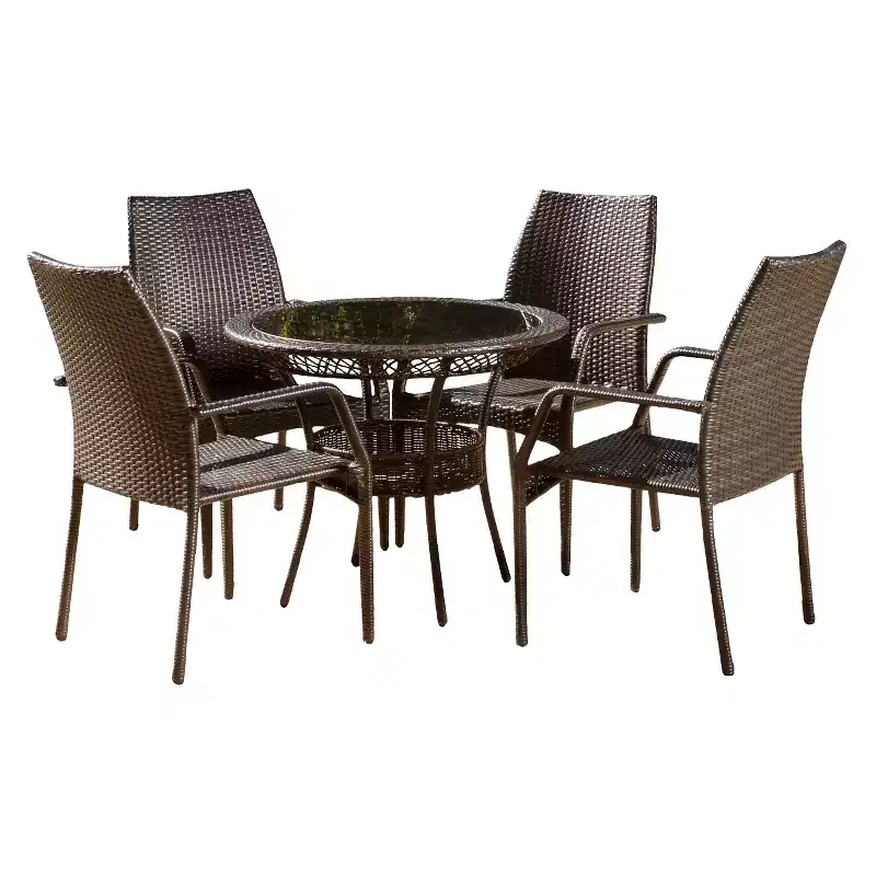Lisbon 5pc Wicker Patio Dining Set - Brown - Christopher Knight Home: Weather-Resistant, No Assembly, Galvanized Steel Hardware