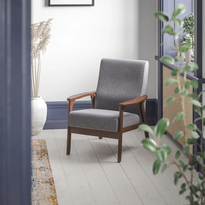 Mid-Century Modern Arm Chair with Wooden Frame and Arms
