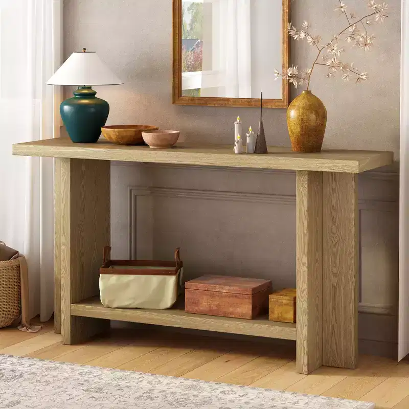Console Tables For Entryway, Large Sofa Table Behind Couch Wooden Console Sofa Tables With T-shaped Design Legs For Living Room, Foyer