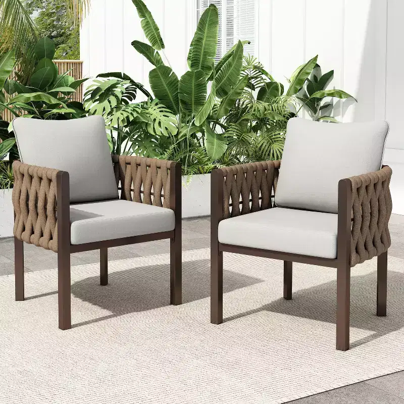 Christopher Knight Home Efraim Patio Rope Weaving Metal Club Chair with Cushion (Set of 2)
