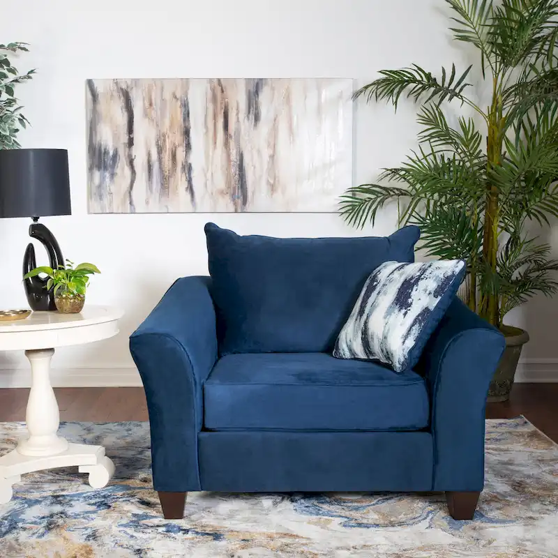Roundhill Furniture Camero Fabric Pillowback Navy Blue Chair/Ottoman Set