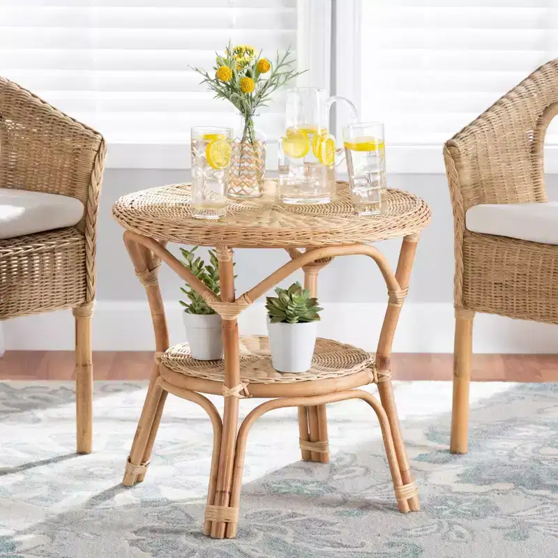 Baxton Studio Abbey Antique Rattan Coffee Table Natural Brown: No Assembly, 4 Point Leg Design, 22.4" Height