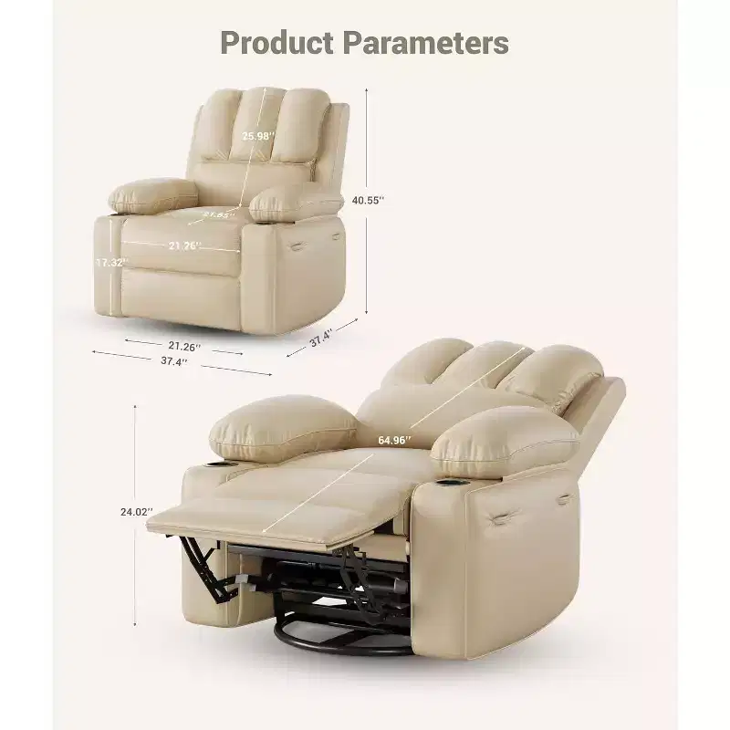 Oversized Manual Recliner - 21.2 Wide PU Leather Chair w/ Cup Holders & Thick Padding for Living Room