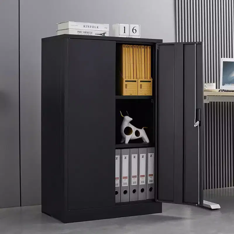 Metal Locking Doors 2 Adjustable Shelf Lockable Folding Filing Storage Cabinet for Home Office School Garage White