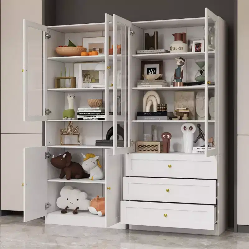 Famapy Combo Glass Doors Display Cabinet Bookshelf Organizer Pantry
