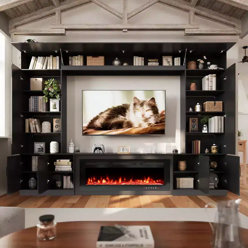 EROMMY 112Large Wall Unit Entertainment Center With Fireplace And LED Lights