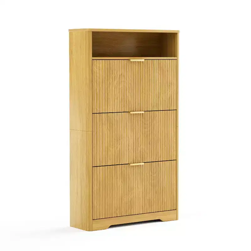 Homy Casa 3-Tier Modern Shoe Cabinet with Flip-Down Doors and Open Shelf