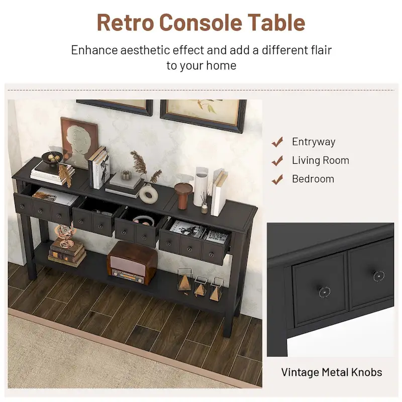 Costway 60 Console Table Retro Entryway Sofa Table with 4 Drawers & - See Details