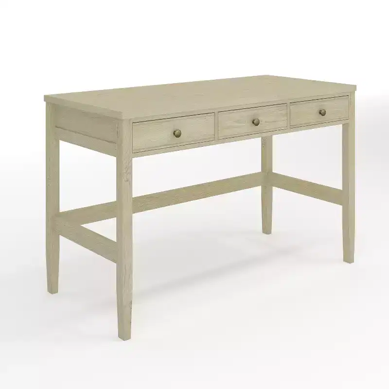 3-Drawer Desk with Tapered Legs, Black / Light Natural Frame, 1-Person
