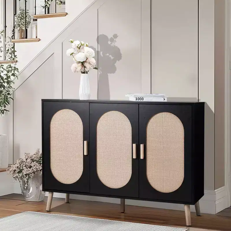 Karl Home Modern Rattan 24 Pair Shoe Storage Cabinet