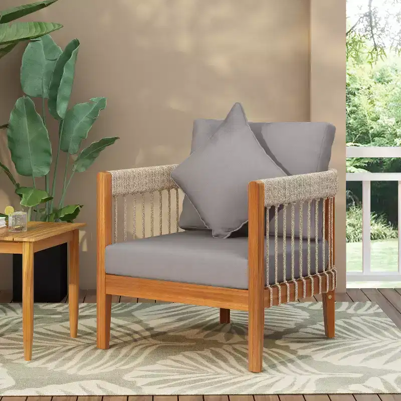 Christopher Knight Home Clifton Patio Rustic Acacia and Rope Upholstered Club Chair with Curved Back