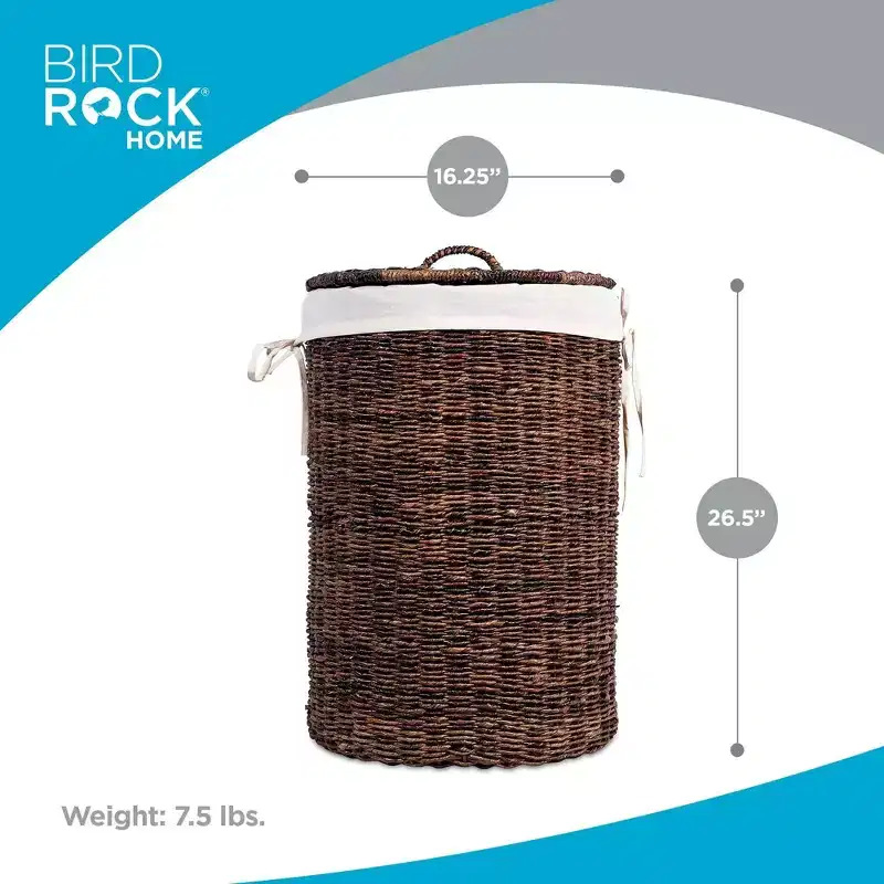BirdRock Home Abaca Laundry Hamper with Liner - Espresso