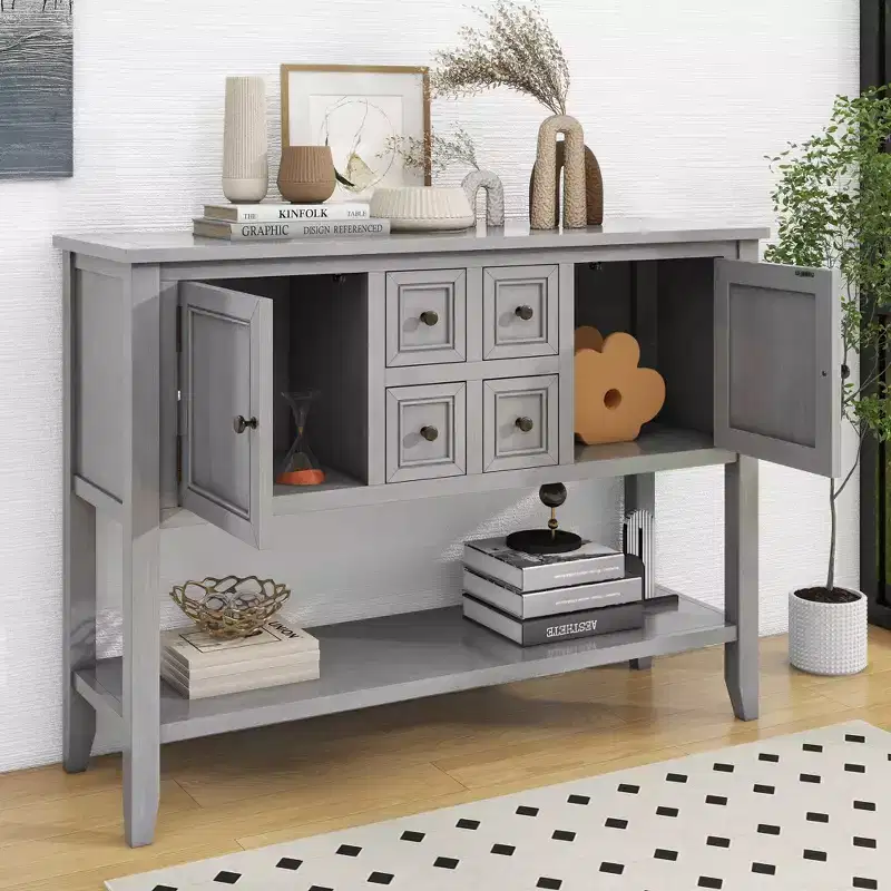 GDFStudio Hannah Vintage 46 Solid Wood Console Table with Cabinets and Bottom Shelf