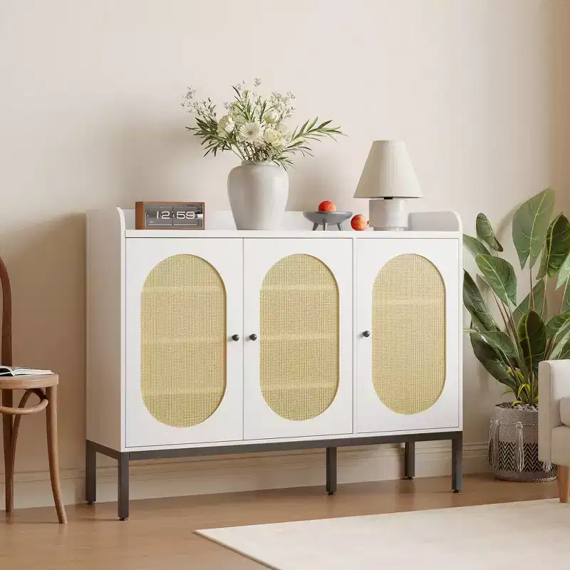 7-Tier Shoe Cabinet with 3 Rattan Doors and Adjustable Shelves