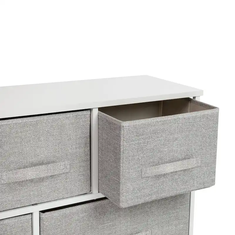 5 Drawer Storage Chest with Wood Top & Dark Fabric Pull Drawers