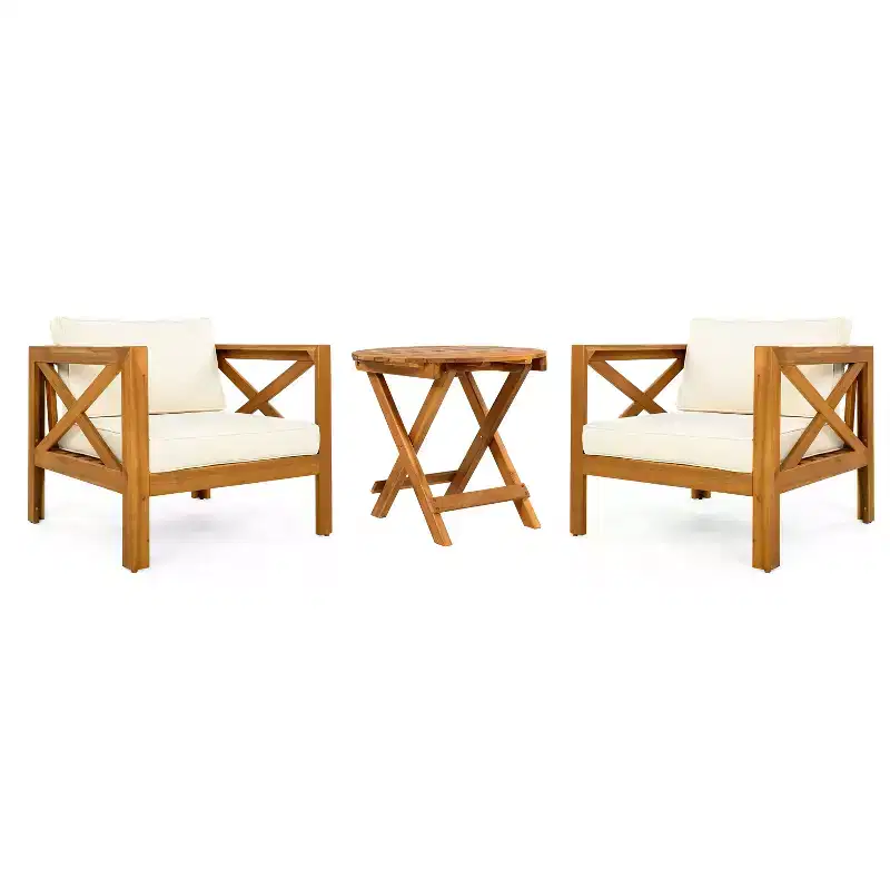 Christopher Knight Home Cedric Transitional 3 Piece Patio Acacia Wood Club Chairs with Foldable Accent Table