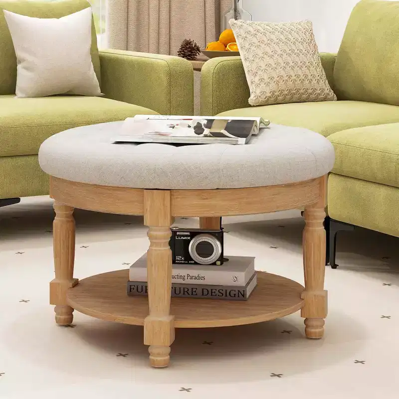 Costway 29 Large Round Ottoman Coffee Table Storage Bench with Flip-up Top Storage Shelf