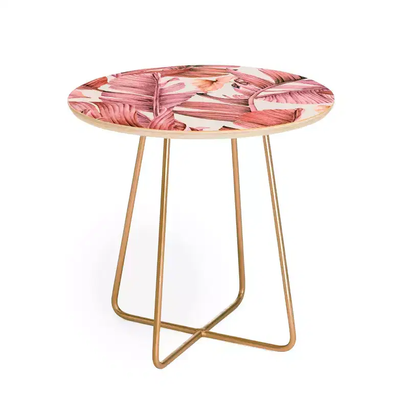 Round Printed Side Table Pink/Gold – 19
