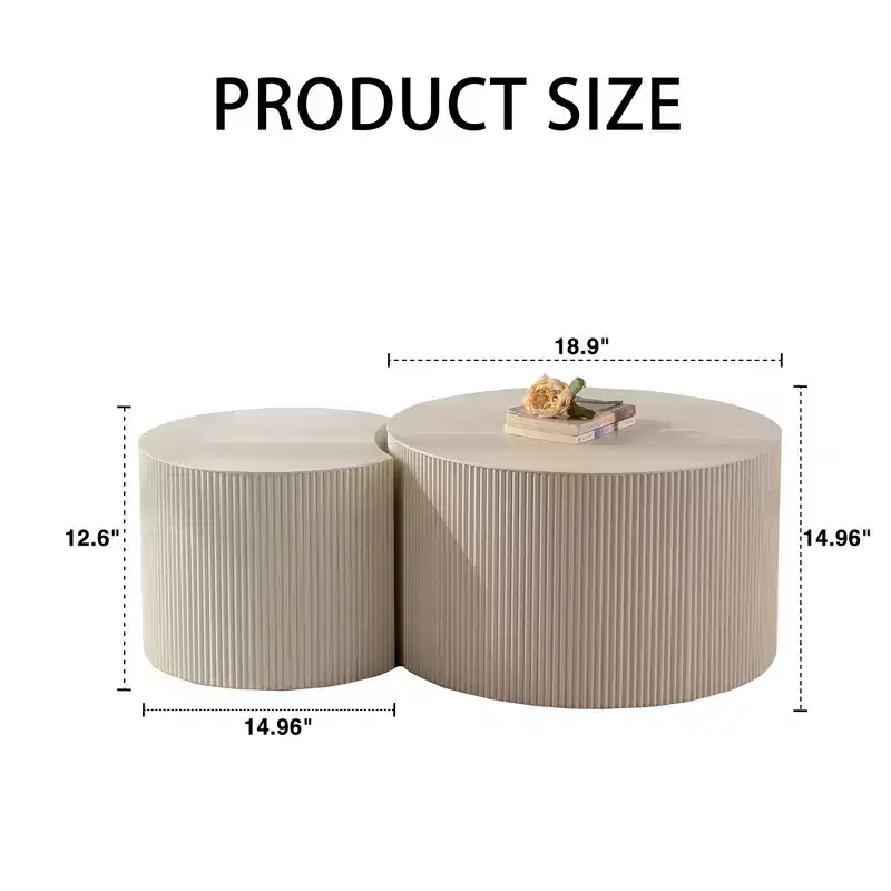Wood Round Coffee Table with Relief Design 14.92''H x 33.86'' Diameter