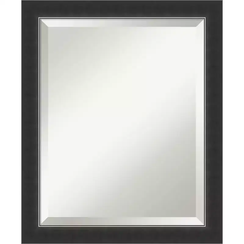 Narrow Beveled Wood Bathroom Wall Mirror | Black | 16