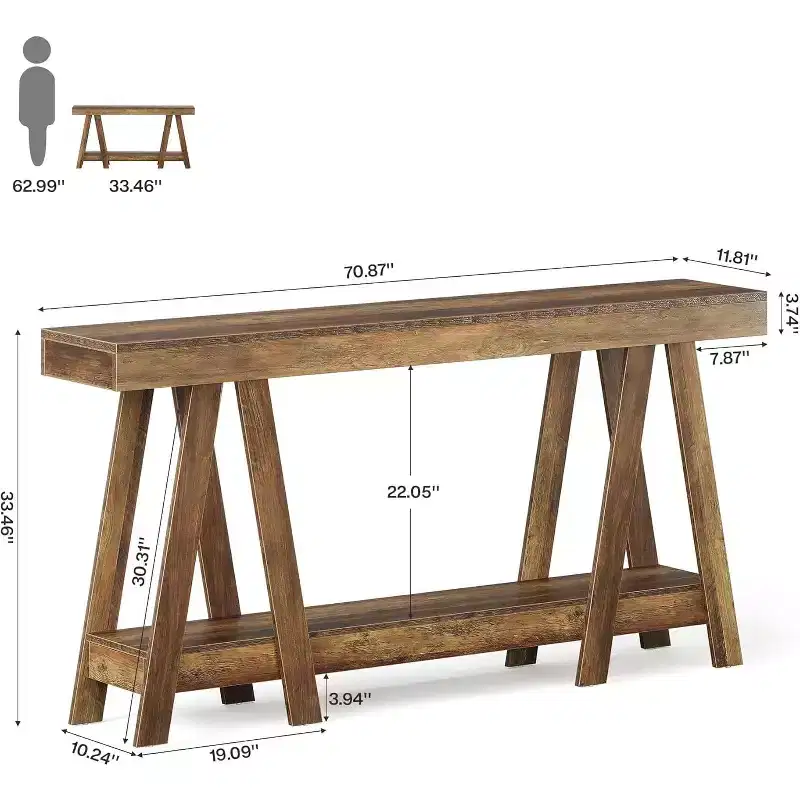 Lantine 70.87 Farmhouse Console Table, 2-Tier Entryway Accent Table Behind Sofa for Living Room, Entrance, Foyer