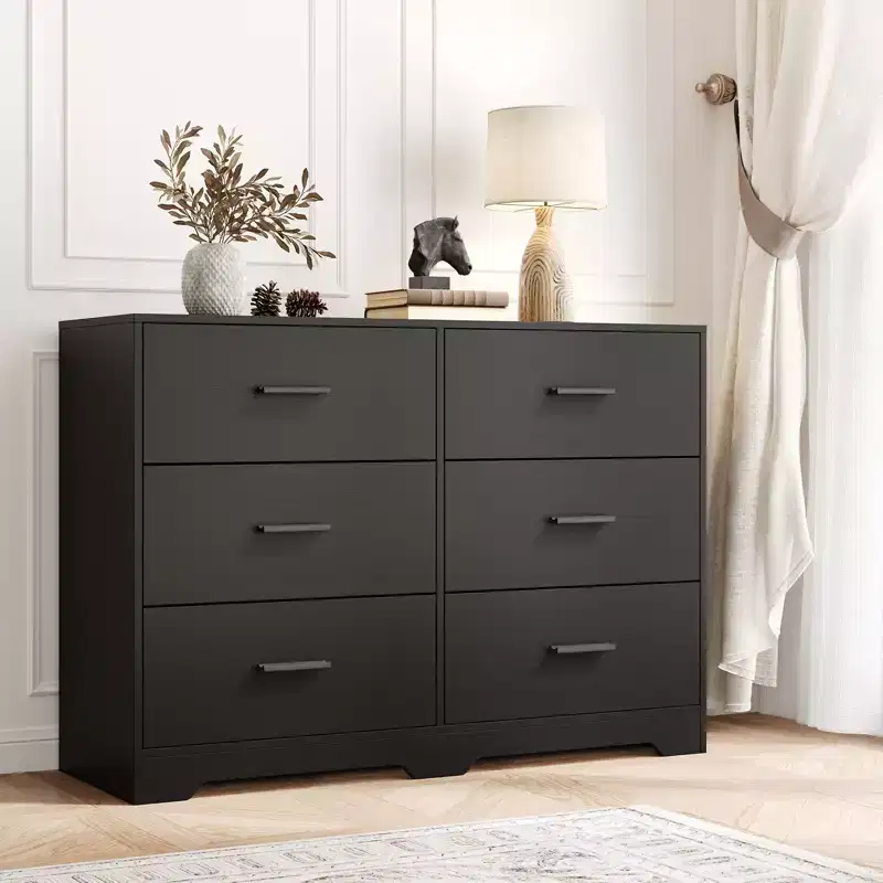 6-Drawer Dresser, Black/Pink/White/Wood Grain | Modern Style | For 1