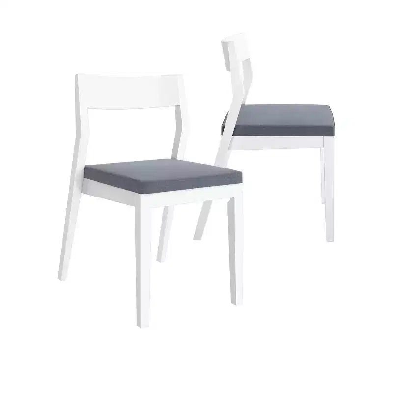 Plank+Beam Set of 2 Modern Dining Chairs, Cushioned Seat Kitchen Chair, Upholstered Solid Wood Chair for OfficeandLivingRoom, White/Slate