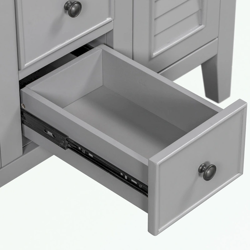 Bathroom Vanity with Ceramic Basin, Two Cabinets and Five Drawers