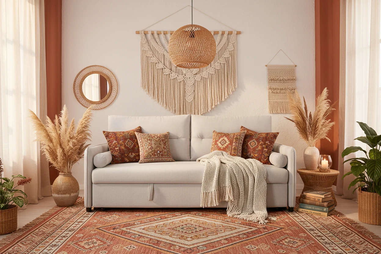 82.5 Linen-Look Fabric Sleeper Sofa with Storage and Two Armrest Pillows
