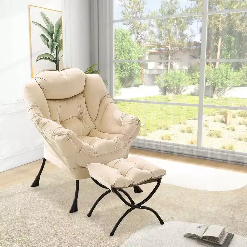 lazy chair and pillow, comfy lounge chair with side pocket for living room bedroom office