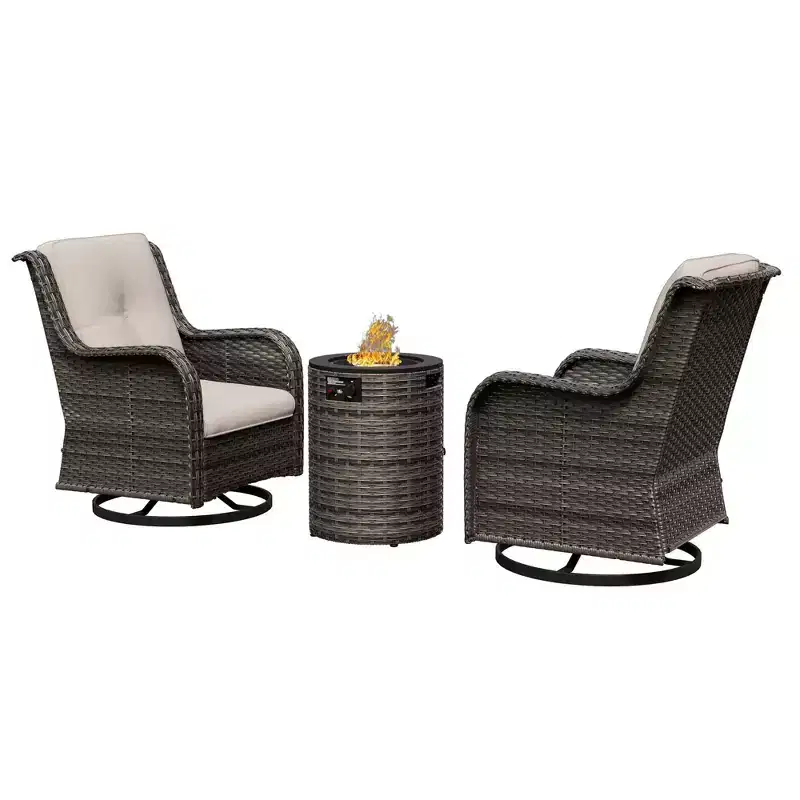 UPTIOT 3-Piece Wicker Outdoor Seating Group with Fire Pit