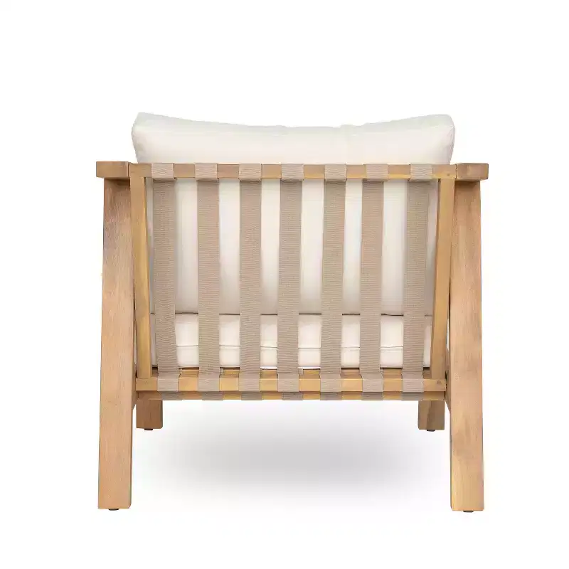 Christopher Knight Home Fraser Patio Slat Design Acacia Wood Club Chair with Cushion, Beige/Light Teak