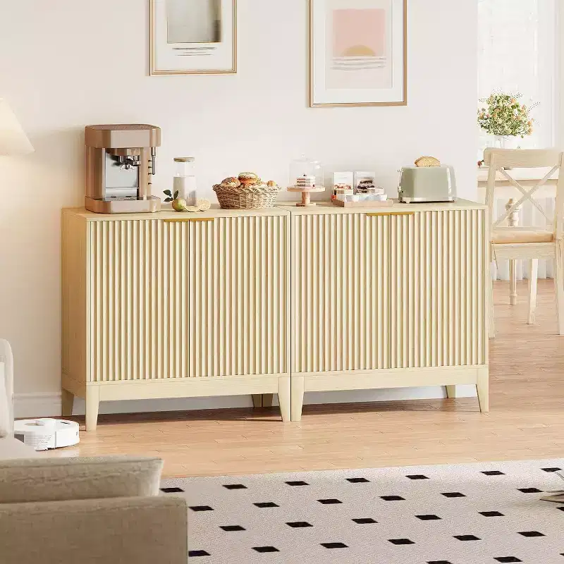 32 Fluted Sideboard Cabinet, Buffet Storage with Adjustable Shelves, Mid-Century Modern Accent, Entryway or Kitchen