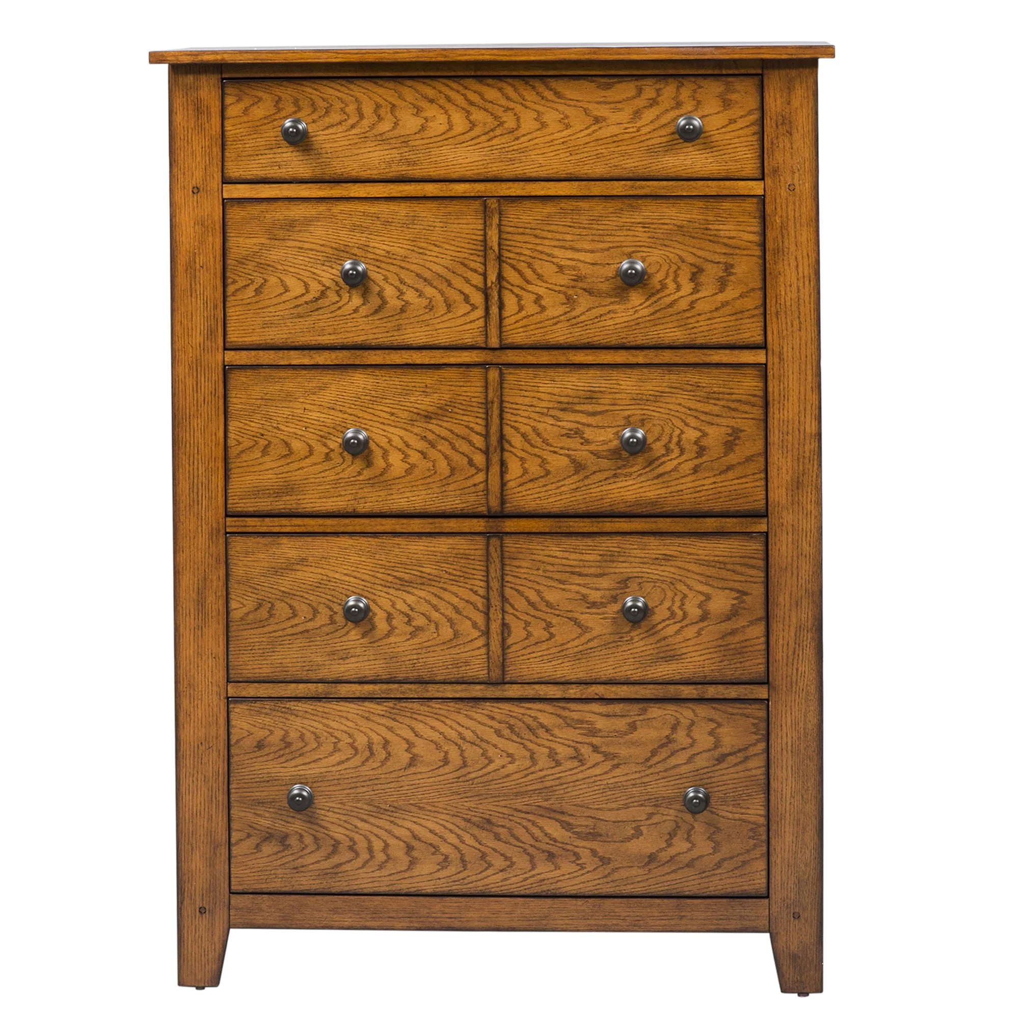 5 Drawer Chest - Aged Oak — Rustic American Bedroom Design with Wood & Peg Accents Give a Craftsman Feel