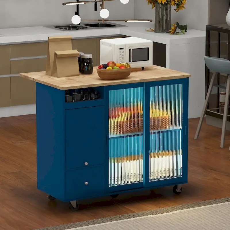 Kitchen Island with Drop Leaf and LED Light