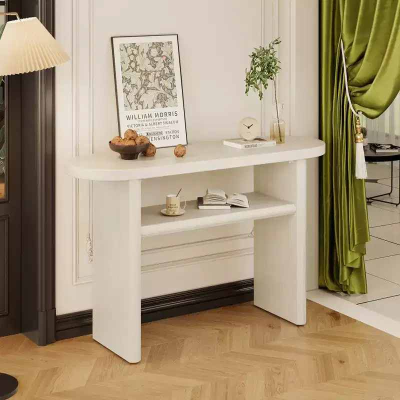 Elegant Minimalist Console Table with Rounded Edges and Sturdy Shelf Design for Living Room Gray Wash